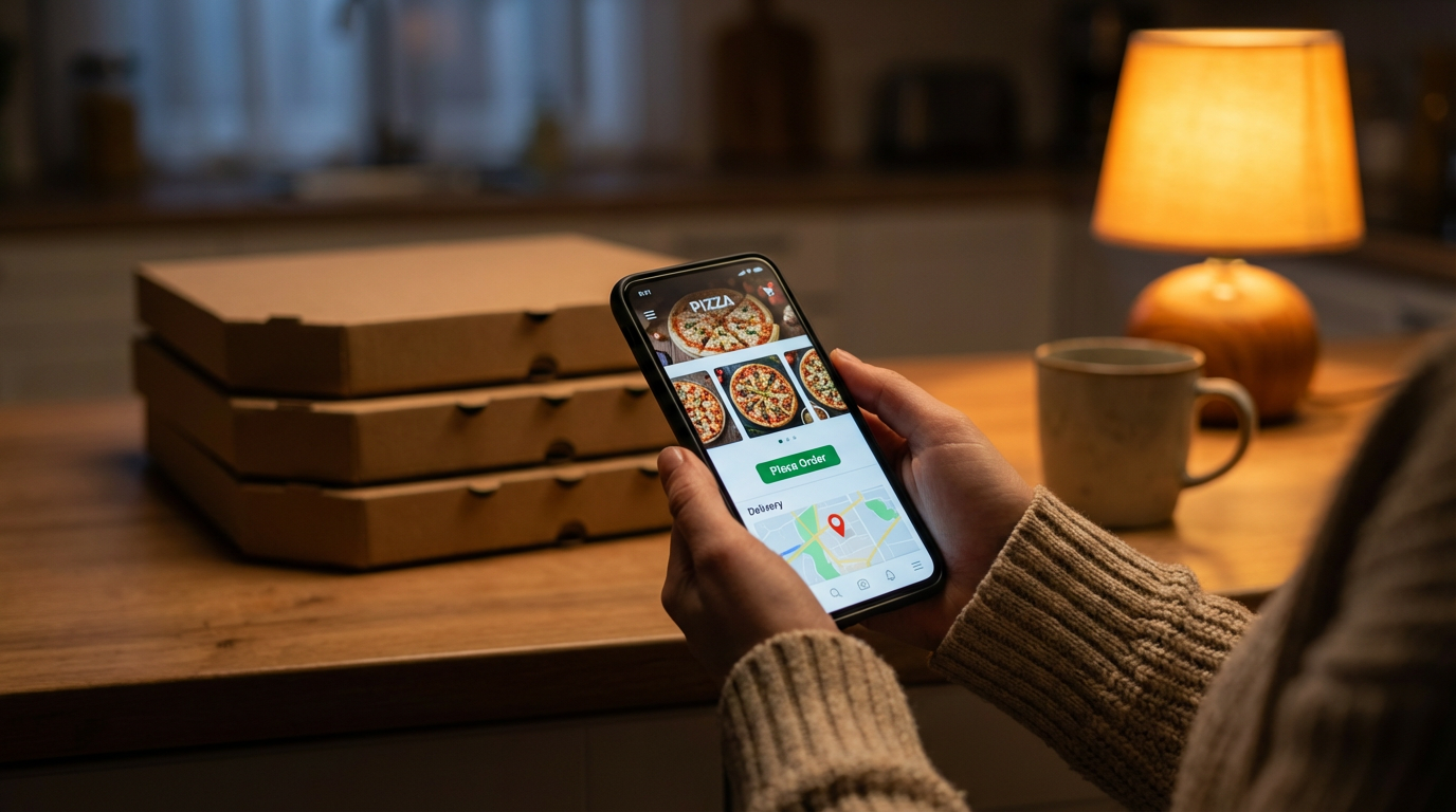A phone screen showing pizza ordering apps with deals highlighted